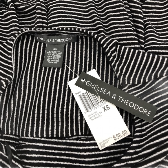 Chelsea Theodore knit top XS black white stripe short flounce sleeve NWT - Picture 4 of 6